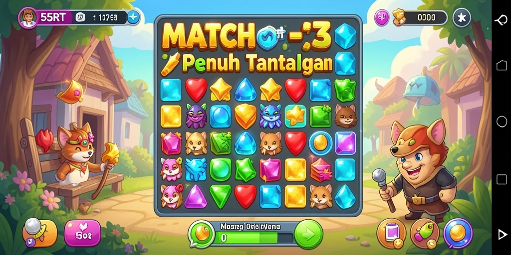 Gameplay seru 55RT dengan kombinasi permata berwarna.