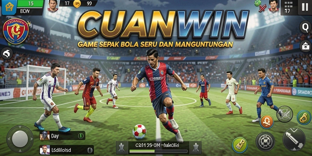 Screenshot gameplay dari CUANWIN menampilkan aksi pertandingan sepak bola yang seru.