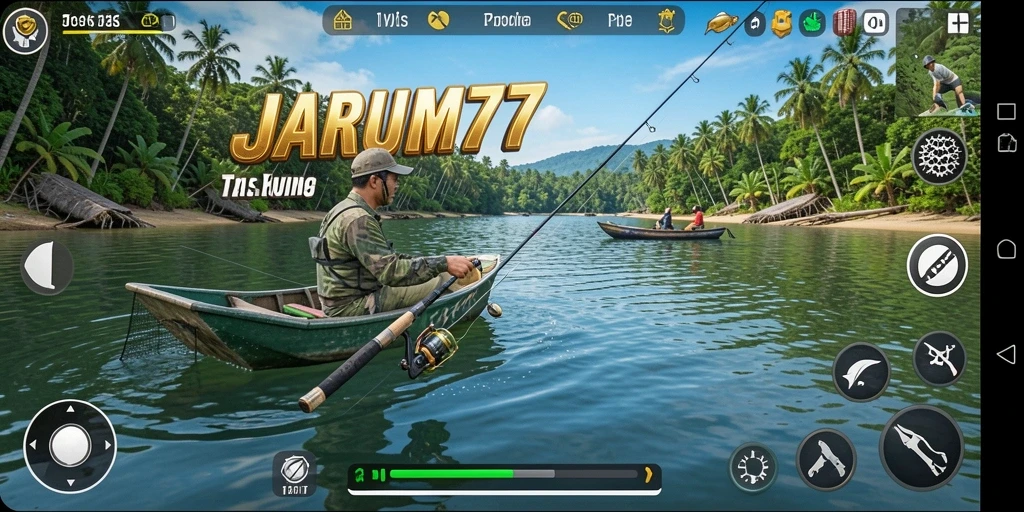 Gameplay JARUM77 menampilkan pengalaman memancing yang mendebarkan.