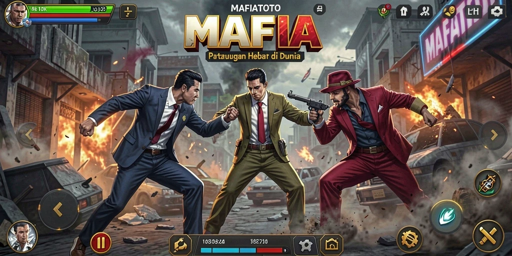 Screenshot MAFIATOTO menampilkan pertarungan epik antara karakter dengan efek spektakuler.