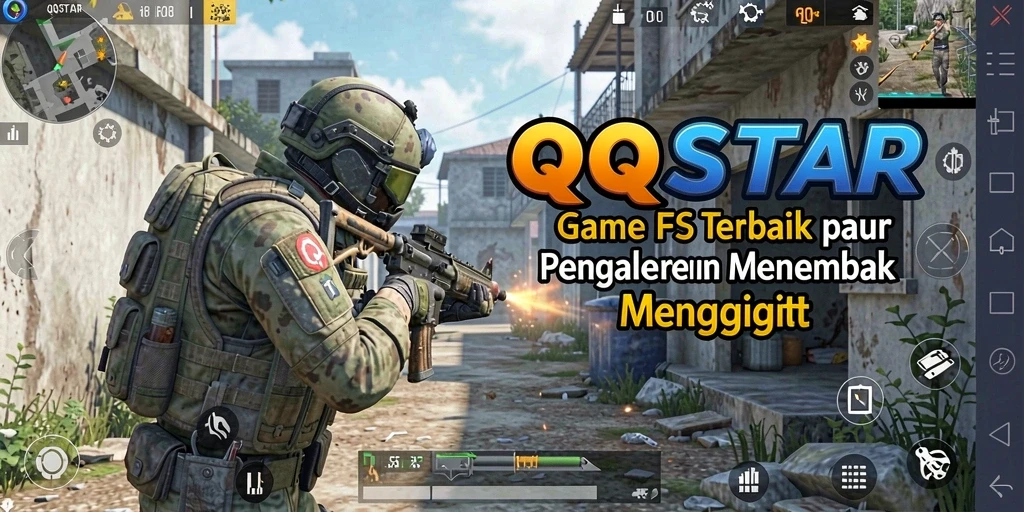 Tampilan seru gameplay QQSTAR dalam aksi menembak yang mendebarkan.