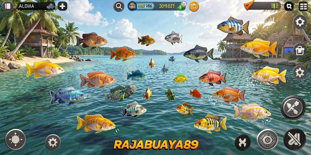 Gameplay menembak ikan dalam RAJABUAYA89 yang seru dan menyenangkan.