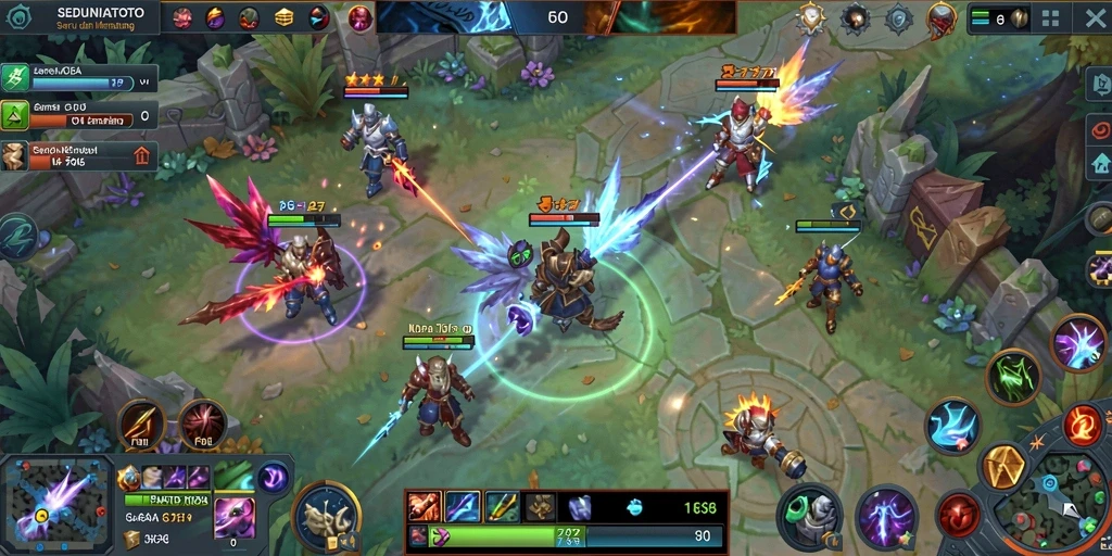 Tampilan seru gameplay SEDUNIATOTO dengan aksi MOBA yang mendebarkan.
